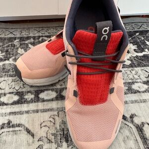 On Running Coral and Crimson Sneakers